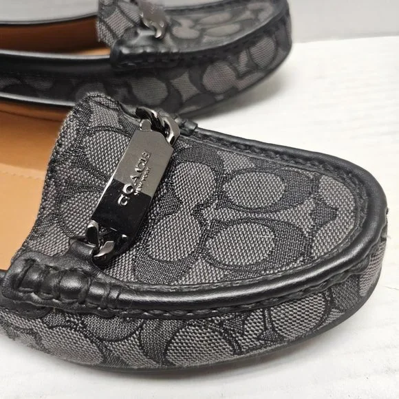 Coach Olive Black Gray Signature Logo Print Canvas Leather Loafer Shoes 10 40 - Picture 2 of 15